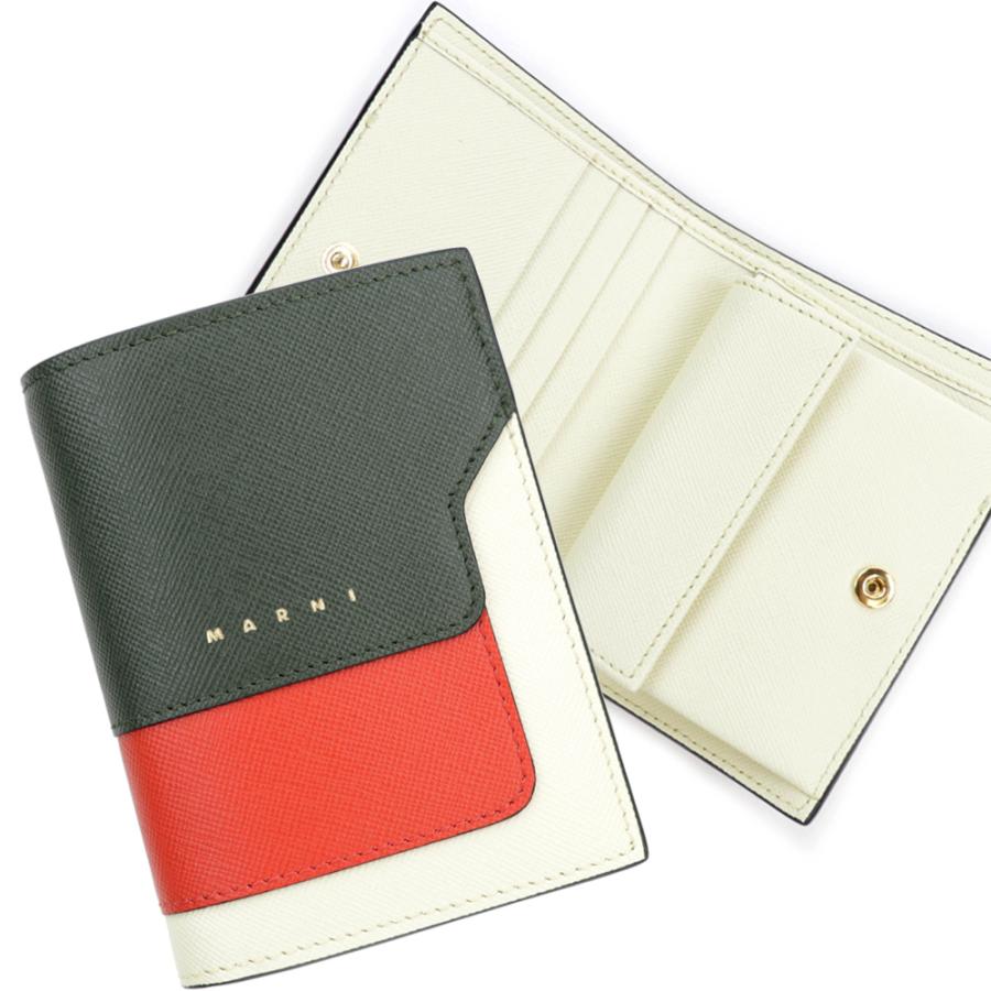 MARNI マルニ 財布 二つ折り財布 グリーン レッド コンパクト MARNI マルニ 財布 二つ折り財布 グリーン レッド コンパクト