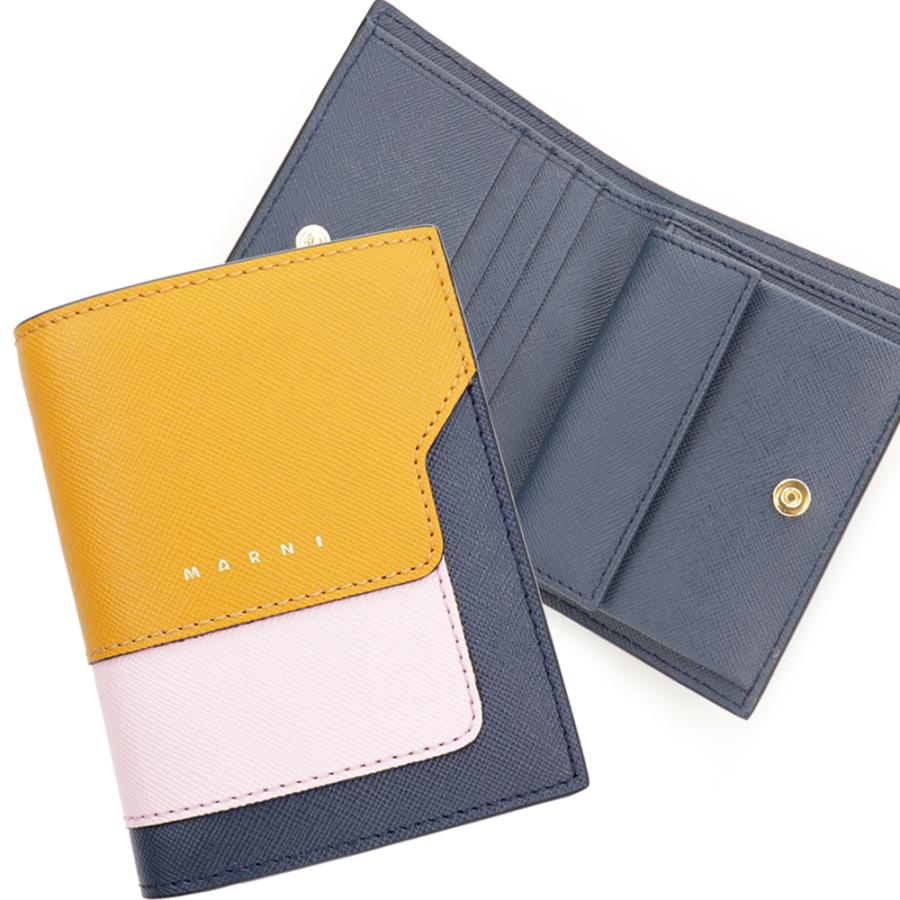 MARNI マルニ 財布 二つ折り財布 イエロー ネイビー コンパクト MARNI マルニ 財布 二つ折り財布 イエロー ネイビー コンパクト
