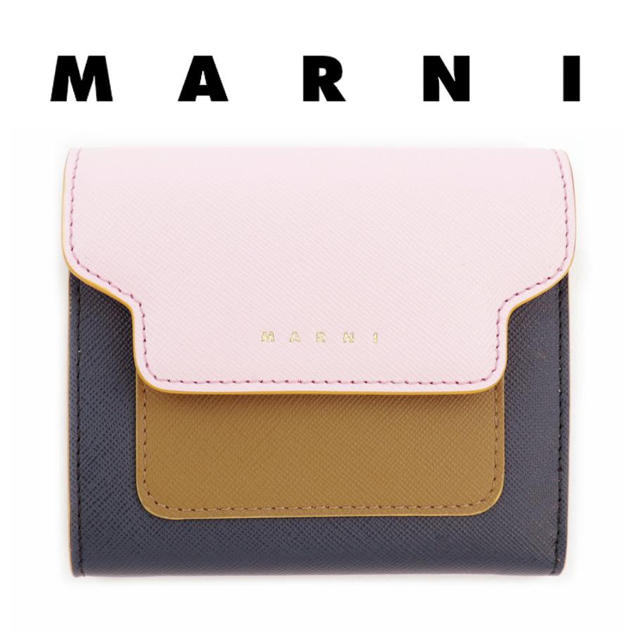 MARNI マルニ 財布 折財布 ピンク カーキ グリーン バイカラー MARNI マルニ 財布 折財布 ピンク カーキ グリーン バイカラー