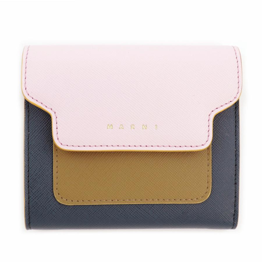 MARNI マルニ 財布 折財布 ピンク カーキ グリーン バイカラー MARNI マルニ 財布 折財布 ピンク カーキ グリーン バイカラー