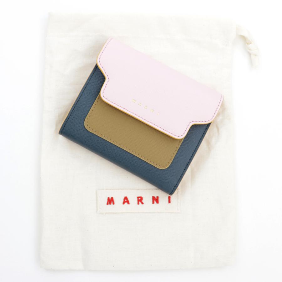 MARNI マルニ 財布 折財布 ピンク カーキ グリーン バイカラー MARNI マルニ 財布 折財布 ピンク カーキ グリーン バイカラー