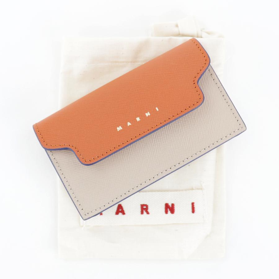 マルニ カードケース MARNI 名刺入れ 定期入れ パスケース オレンジ ホワイト ベージュ バイカラー サフィアーノ レザー 本革 ミニ財布  コインケース PFMOT05U09