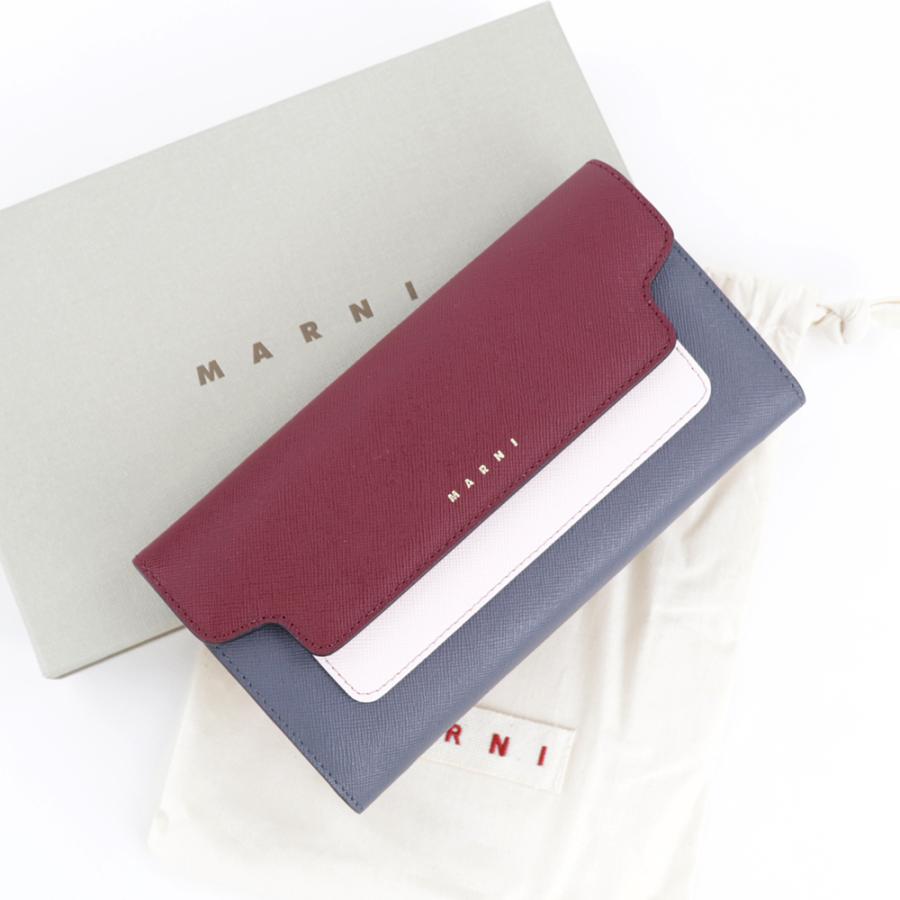 マルニ 財布 長財布 MARNI ダブルホック バイカラー ディープレッド + 