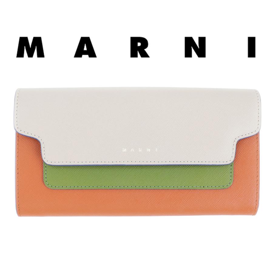 マルニ 財布 長財布 MARNI ダブルホック バイカラー オレンジ +