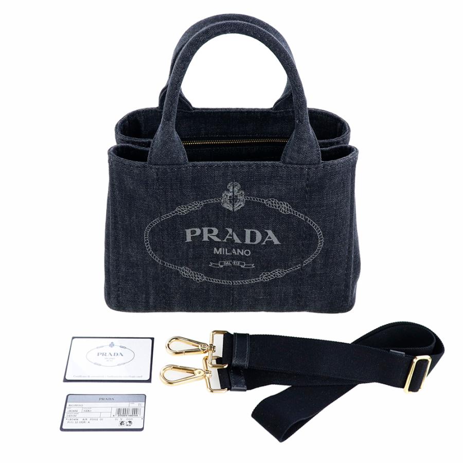 プラダ バッグ PRADA トートバッグ カナパ ショルダーバッグ デニムブラック 鞄 カバン コットン ハンドバッグ 自立 ベルト ロゴ プリント 1BG439｜brandparks｜12