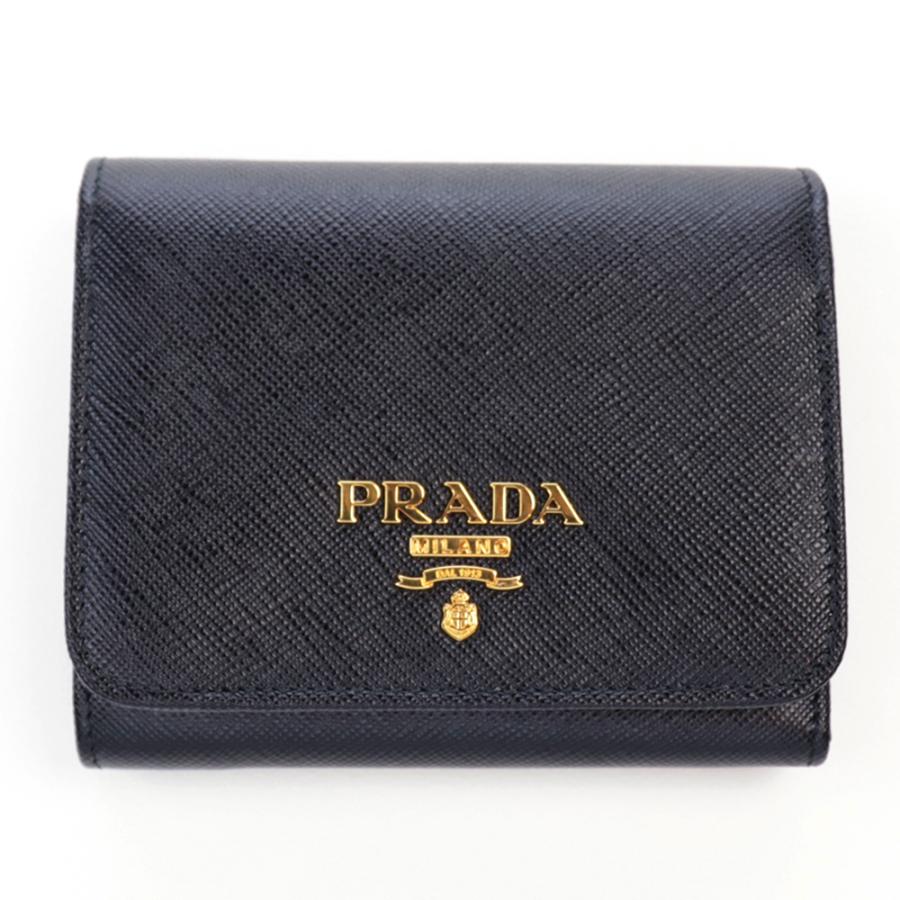 プラダ 財布 三つ折り PRADA ブラック 黒 ミニ財布 コンパクト 