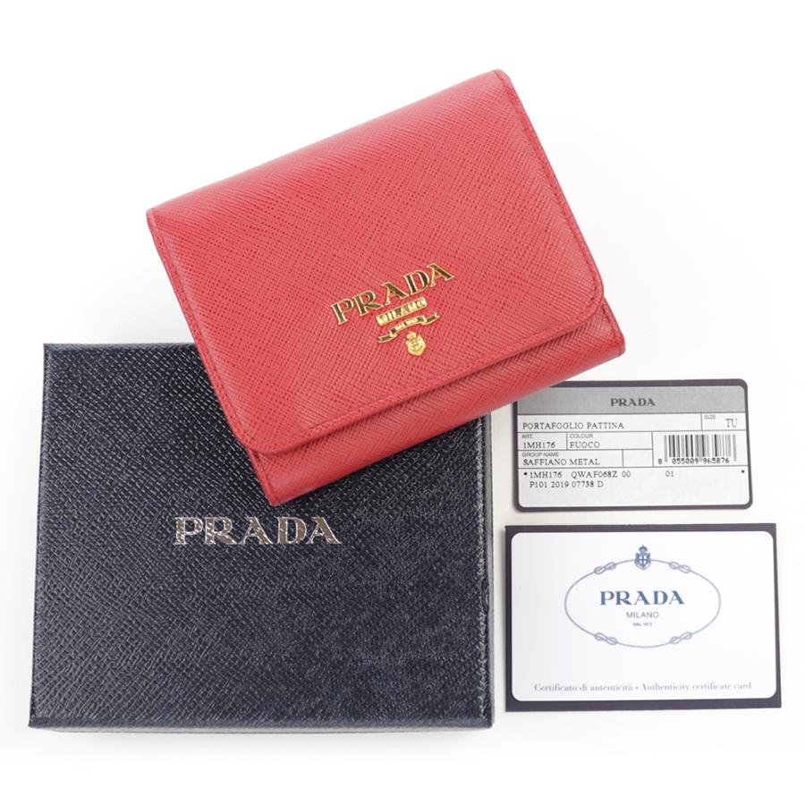 プラダ 財布 三つ折り PRADA フォーコ レッド ミニ財布 コンパクト