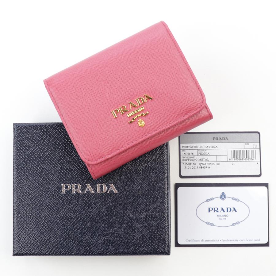 プラダ 財布 三つ折り PRADA ペオニア ピンク ミニ財布 コンパクト