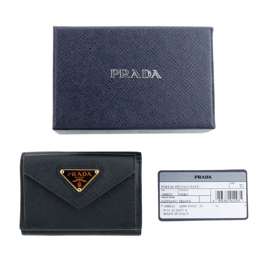 プラダ 財布 三つ折り PRADA SAFFIANO TRIANGOLO 1MH021 QHH F0002 NERO サフィアーノ トライアングルロゴ レザー 本革 ネロ ブラック ミニ財布｜brandparks｜02