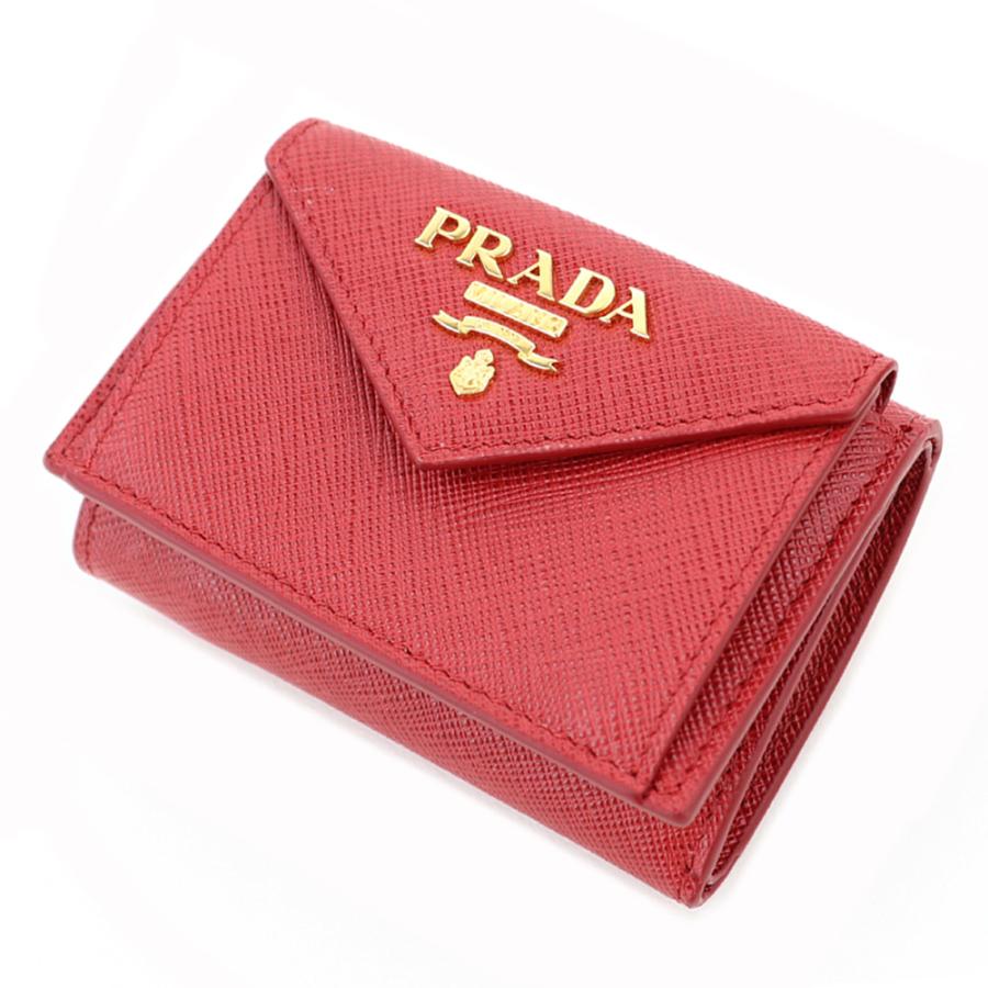 プラダ 財布 三つ折り PRADA フオーコ レッド ミニ財布 コンパクト