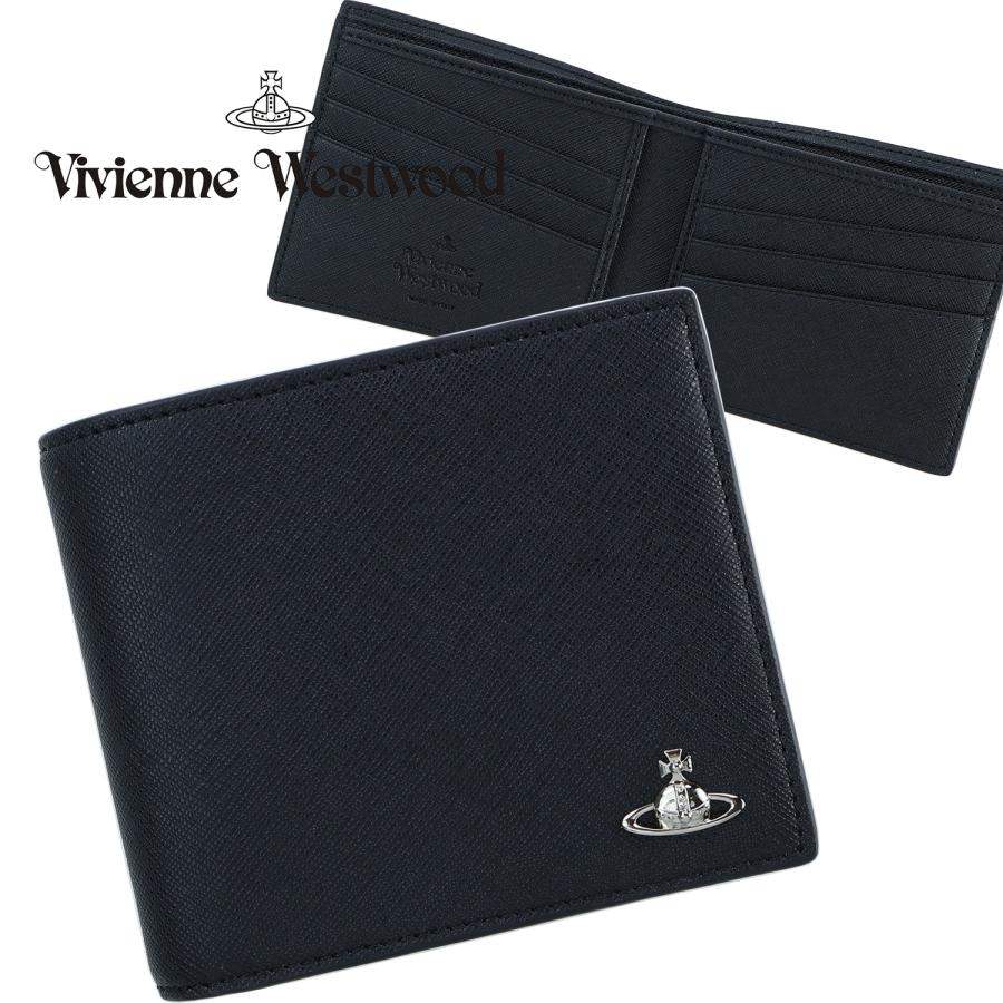 Vivienne Westwood 折財布 黒 ブラック シンプル 銀 定番人気 Vivienne Westwood（ヴィヴィアンウエストウッド） 二つ折り財布