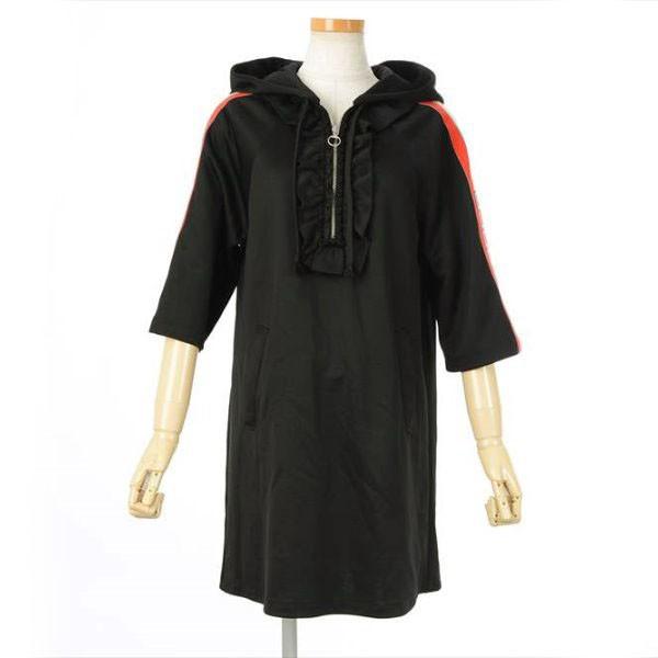 ワンピース フード付きジャージードレス ブラック 送料無料 ワンピース ブランドピース グッチ ジップ Xs Xs 国内正規品 フリル