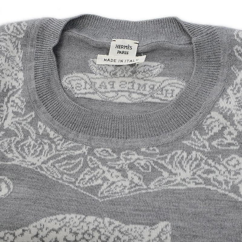 エルメス 半袖ニット ジャングル ラブ カシミヤ/シルク グレー