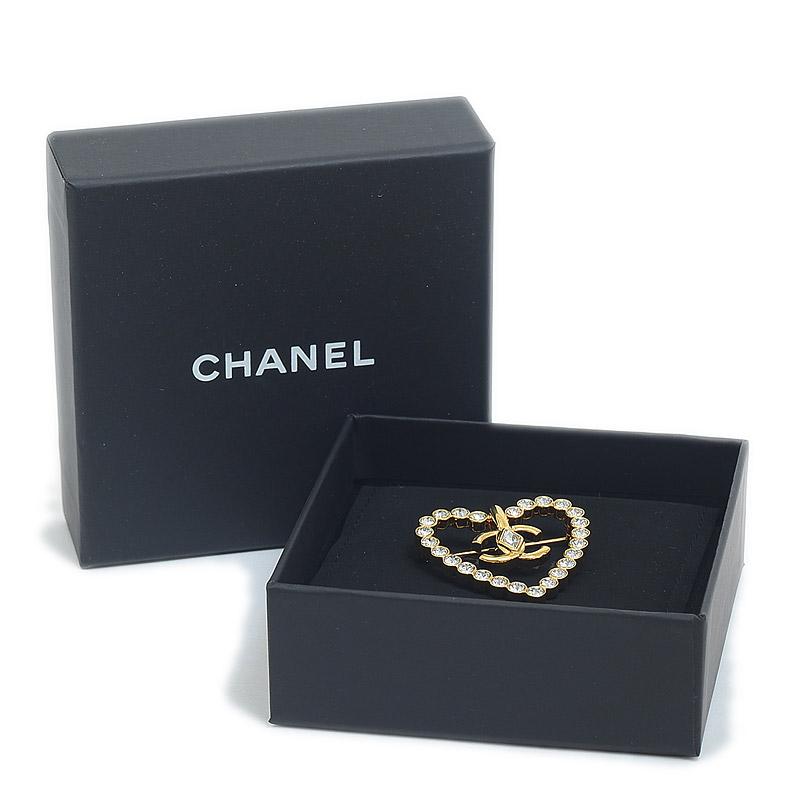 シャネル ココマーク ハート ブローチ メタル/ラインストーン ゴールド  