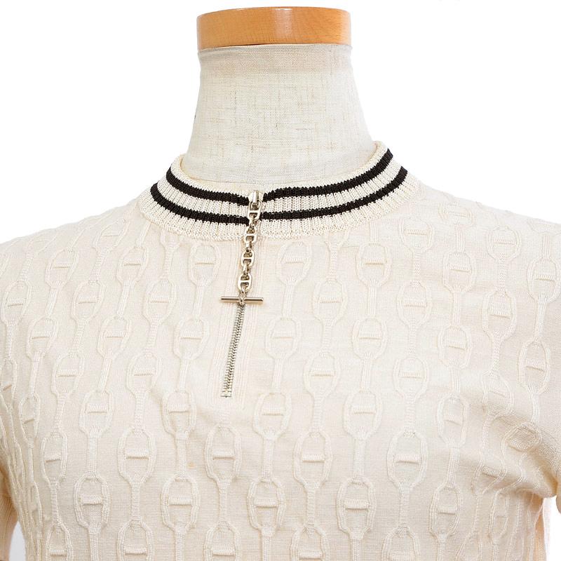 HERMES エルメス ハーフジップ 半袖ニット シェーヌダンクル HERMES エルメス ハーフジップ 半袖ニット シェーヌダンクル