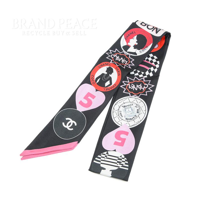 CHANEL ヘアバンド　シルクスカーフ　✳︎美品 CHANEL（シャネル） ヘアバンド スカーフ ブラック/ピンク シルク100