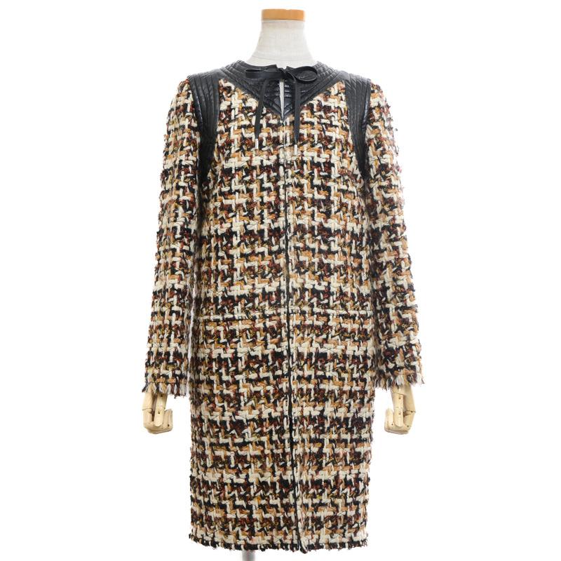 LOUIS VUITTON ルイ・ヴィトン ツイードコート ノーカラー ブラウン  