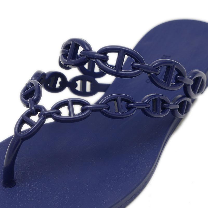 エルメス アイランド シェーヌダンクル サンダル ラバー ネイビー  