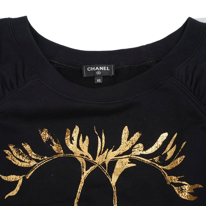 CHANEL シャネル スウェット Tシャツ ブラック/ゴールド レディース XS 
