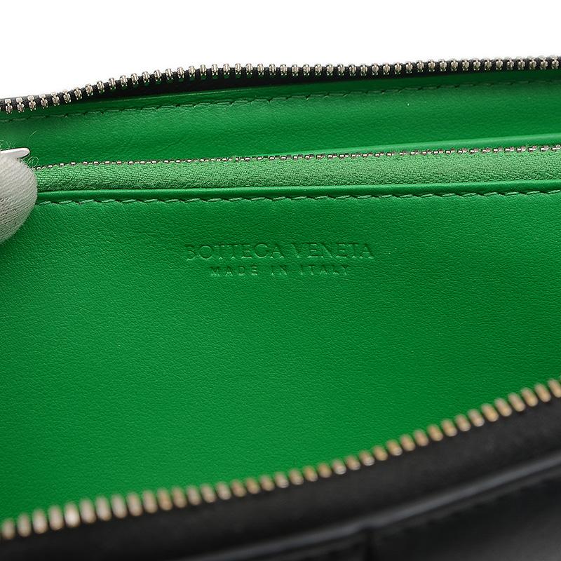 関税負担なし☆ボッテガヴェネタ マキシイントレチャート カセット ラウンドファスナー長財布 レザー ブラック 649607