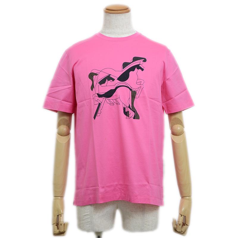 HERMES エルメス Tシャツ ロデオ ピンク コットン メンズ Mサイズ 