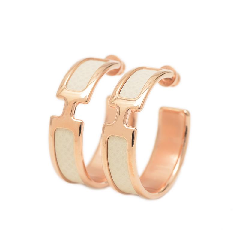 HERMES エルメス オランプ ピアス エプソン/メタル クレ/ローズ  