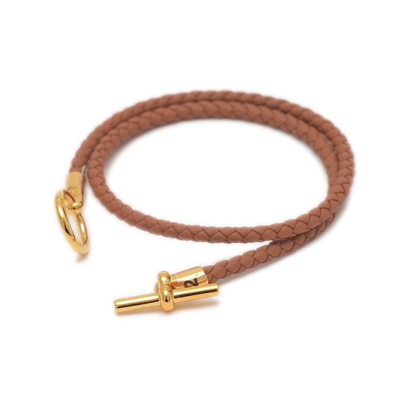 HERMES グレナン ドゥブルトゥール ブレスレット ブラウン ゴールド金具