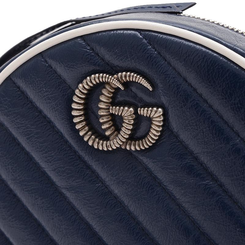 グッチ GGマーモント チェーン　ショルダーバッグ　 ネイビー レザー グッチ GGマーモント チェーン ショルダーバッグ ネイビー レザー