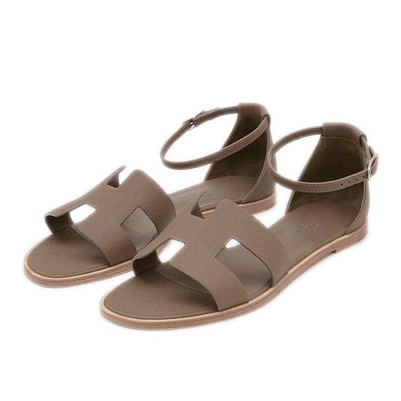 HERMES エルメス サンダル サントリーニ レザー エトゥープ レディース  