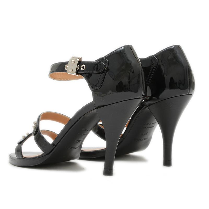 HERMES エルメス ストラップ サンダル エナメル ブラック #36.5