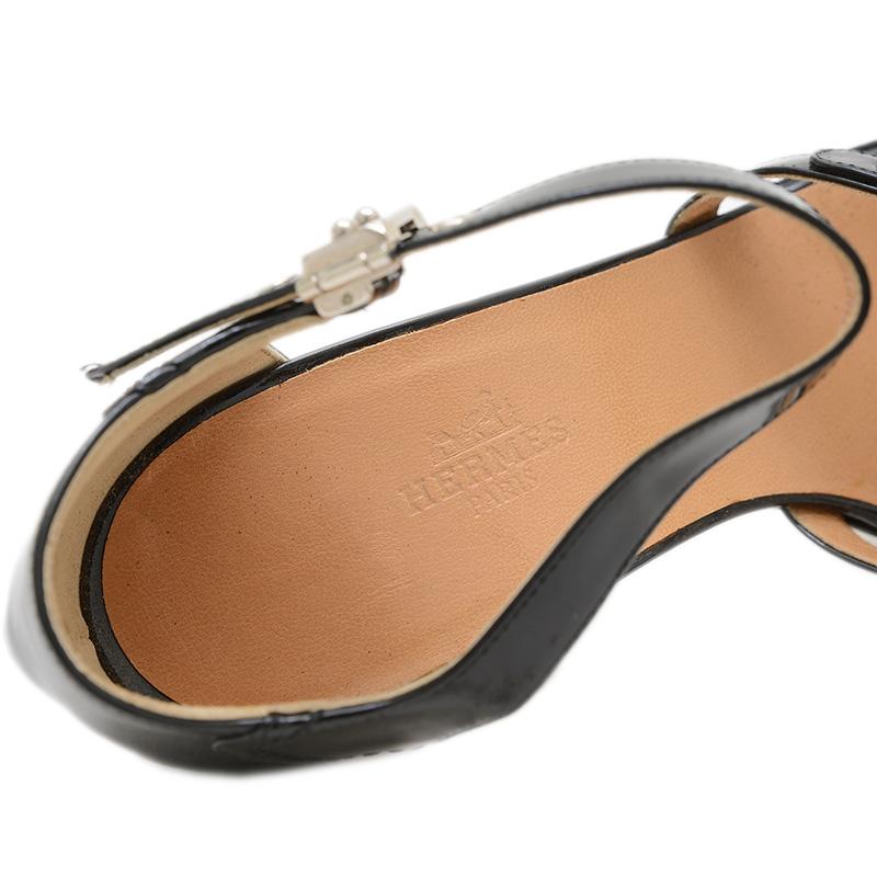 エルメスブラックストラップサンダル HERMES エルメス ストラップ サンダル エナメル ブラック #36.5