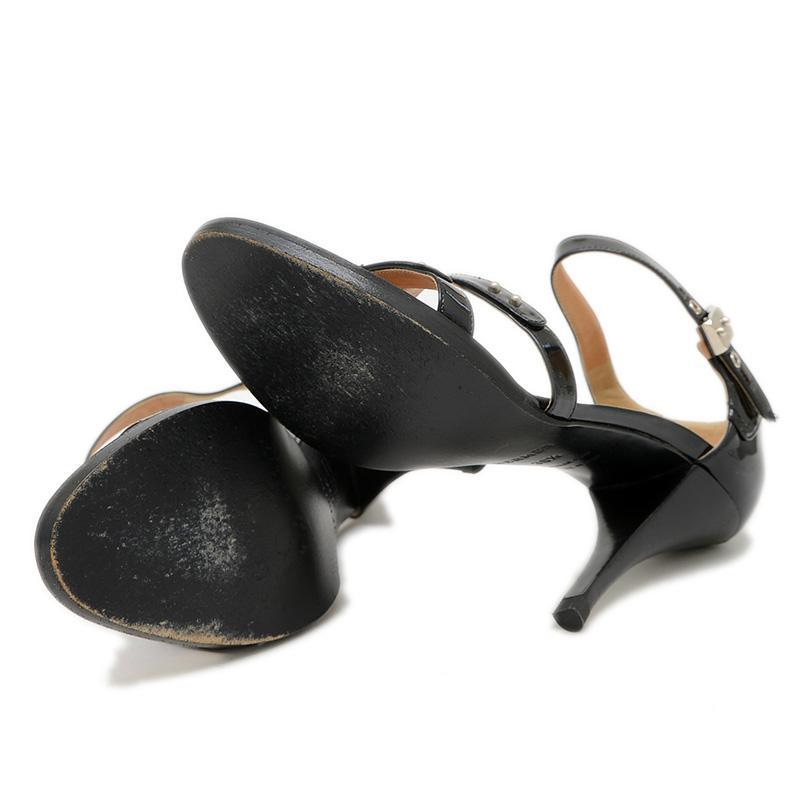 HERMES エルメス ストラップ サンダル エナメル ブラック #36.5