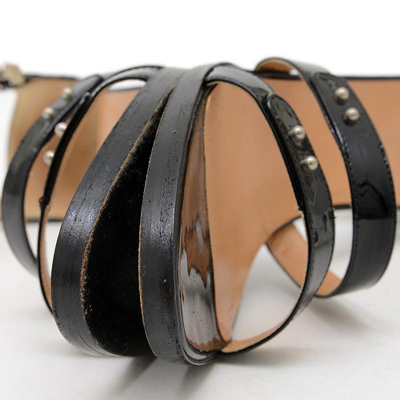 HERMES エルメス ストラップ サンダル エナメル ブラック #36.5