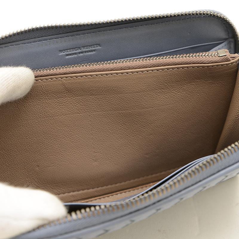 ボッテガヴェネタ 長財布 ラウンドファスナー イントレチャート ブルー イントレチャート ラウンドファスナー 長財布 ウォレット レザー 青