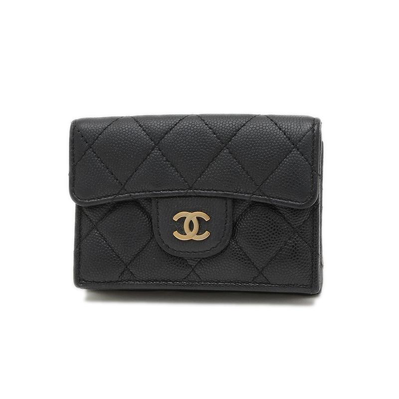 CHANEL（シャネル） マトラッセ 三つ折り財布 キャビアスキン ブラック