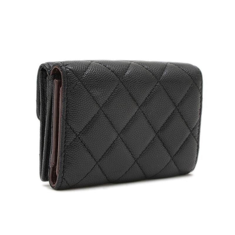 CHANEL（シャネル） マトラッセ 三つ折り財布 キャビアスキン ブラック
