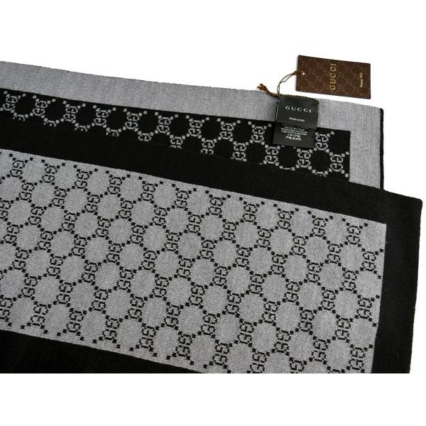 GG グッチ ストール マフラー GUCCI ウール100％ GG柄 ブラック 421068