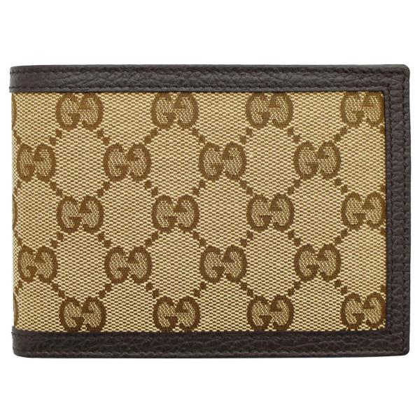 GGキャンバス グッチ財布 GUCCI 二つ折り財布 メンズ ベージュ×ダーク