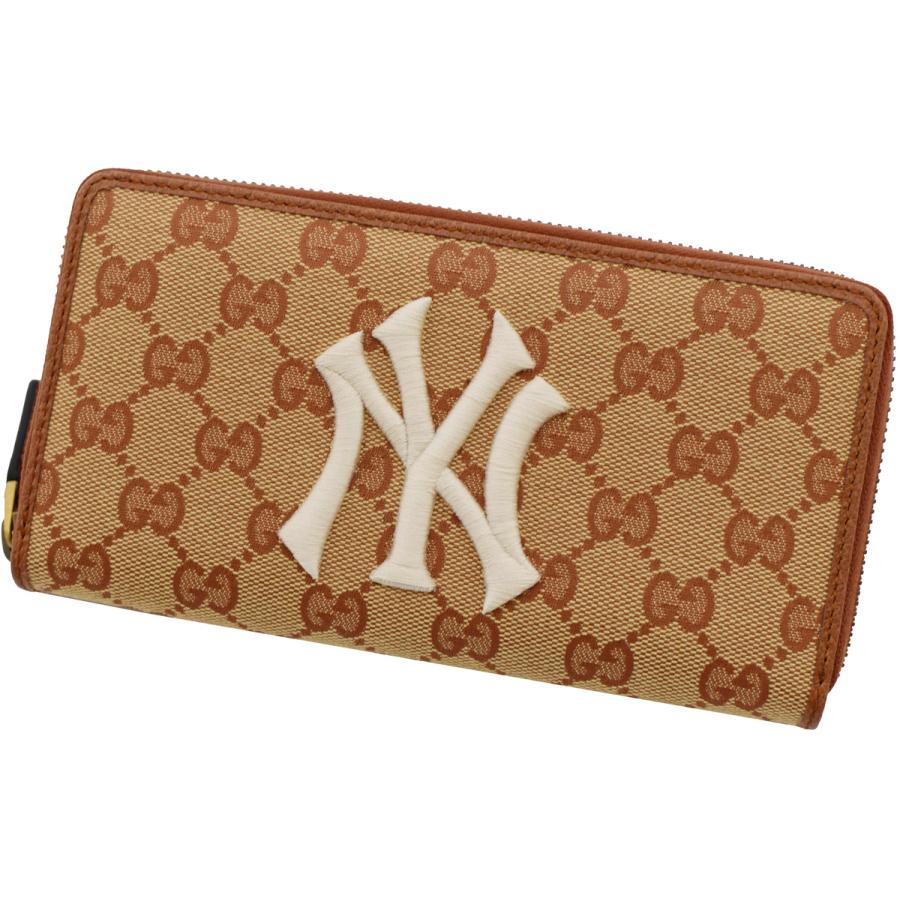 グッチ 財布 GUCCI ラウンドファスナー長財布 メンズ レディース New York Yankees GGキャンバス カーキ×ブラウン 547791の画像
