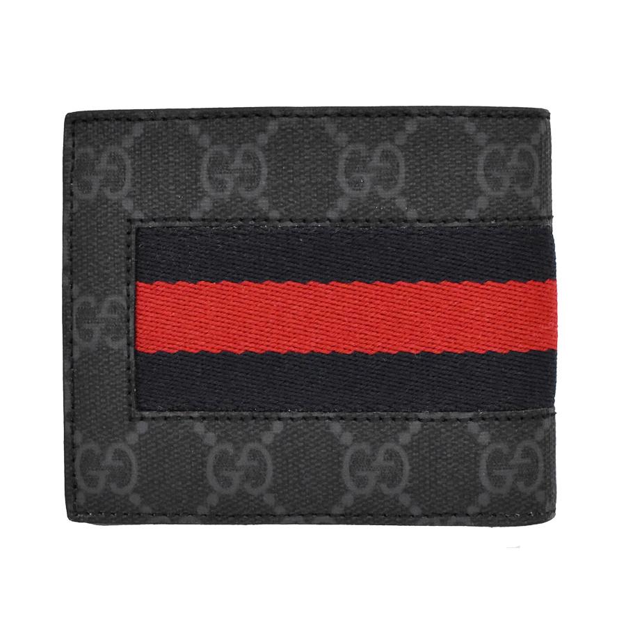 グッチ財布 GUCCI 二つ折り財布 札入れ 小銭入れなし メンズ GGスプリーム ニューウェブ ブラック×ダークグレー 408827の画像