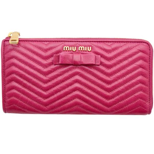 miu miu財布 ミュウミュウ L字ファスナー長財布 リボン VIT
