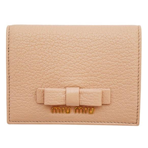 miu miu財布　ミュウミュウ 二つ折り財布 リボン MADRAS BICOLORE 5MV204 ピンクベージュ+ブラック  :miu-051:brandream - 通販 - Yahoo!ショッピング