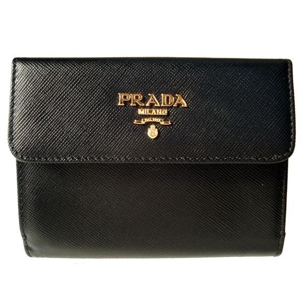 プラダ財布 PRADA Wホック二つ折り財布 メンズ SAFFIANO METAL 1M0523 ブラック :p-103:brandream