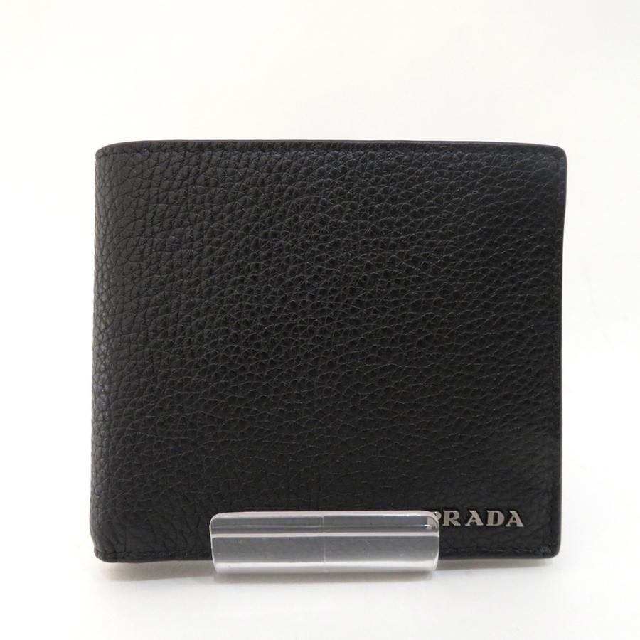 中古 美品 プラダ レザー 二つ折り財布 Sランク コンパクト財布 2MO738 ブラック 黒 PRADA あすつく【送料無料】【名谷店】｜brandritz