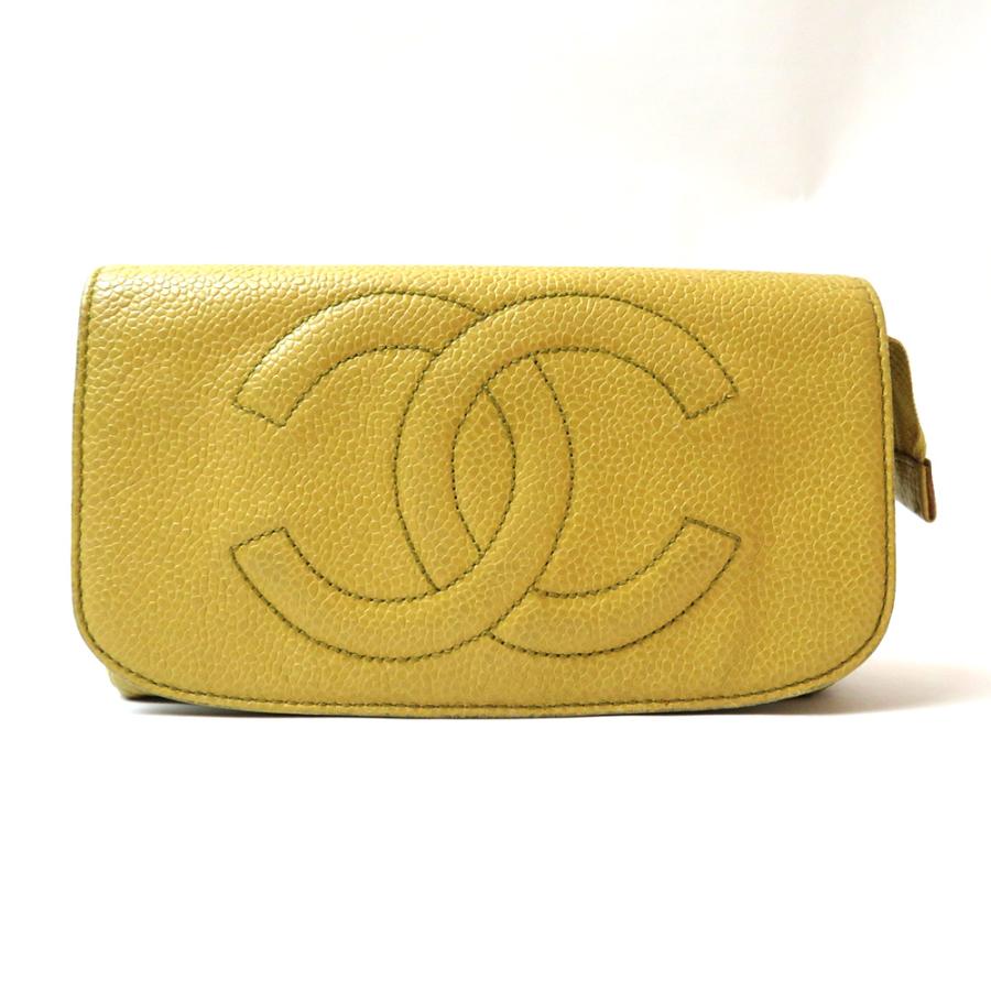 中古 シャネル ポーチ コスメポーチ キャビアスキン ミラー付き ココ 