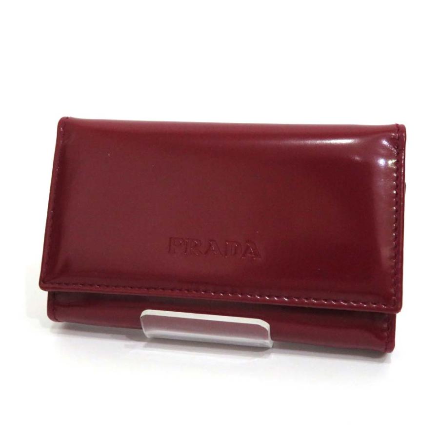 PRADA 中古 プラダ パテントレザー 6連キーケース ABランク M25 レッド 