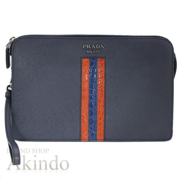 PRADA（プラダ） クラッチバッグ クロコダイル サフィアーノレザー 紺