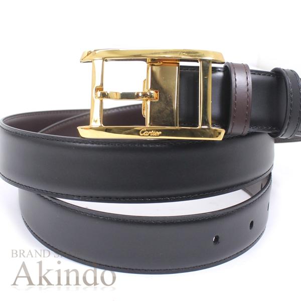 【新品】Cartier カルティエ ベルト メンズ 黒 茶 フリーサイズ ブラック ブラウン リバーシブル タンクアメリカン ゴールドバックル | Cartier