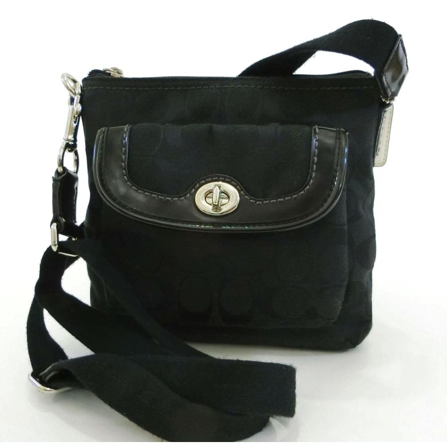 COACH・コーチ シグネチャーキャンバス×レザー ショルダーバッグ 黒