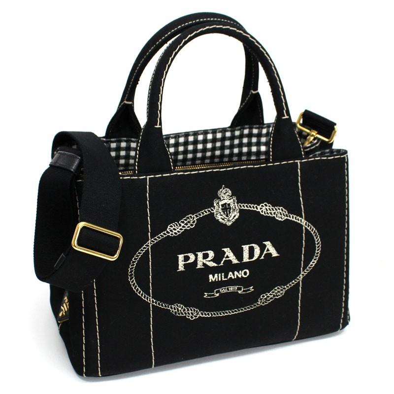 プラダ PRADA ギンガムチェック2wayキャンバストートバッグ ブラック カナパ PMサイズ ネーロ / CANAPA / Shopping /  NERO / 1BG439_ZKI_F0002_V_OOX : 01-0336 : BRAND SHOP Cantabile - 通販 -